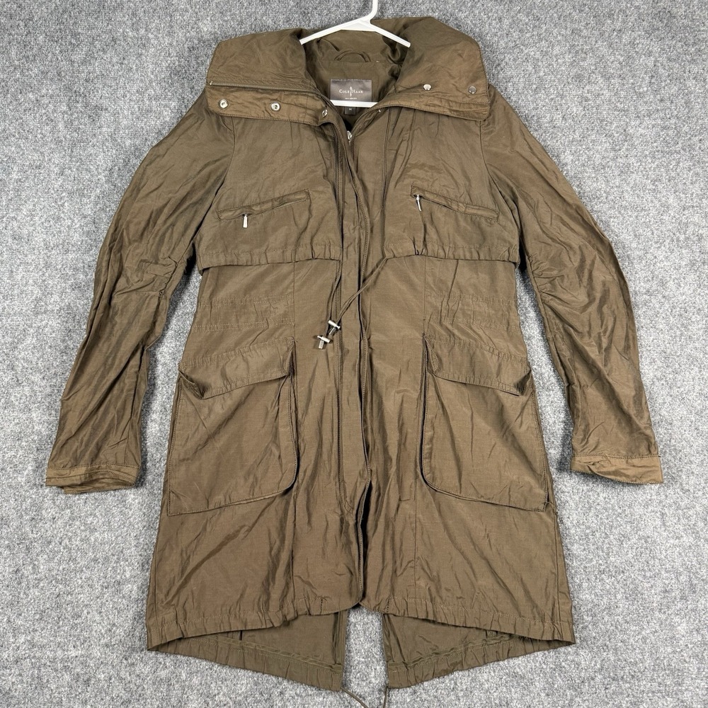 Cole Haan Womens M Parka Jacket Brown Metallic Shimmer Anorak Fishtail Hooded
